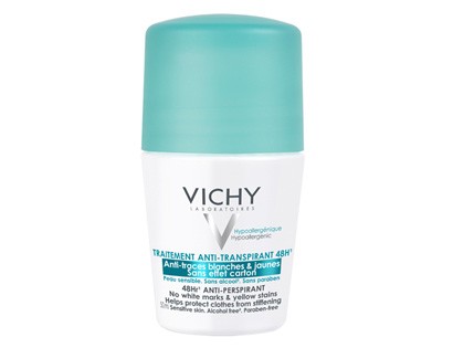 Vichy déodorant bille anti-transpirant 48h, anti-traces jaune et blanches, sans effet carton 50 ML