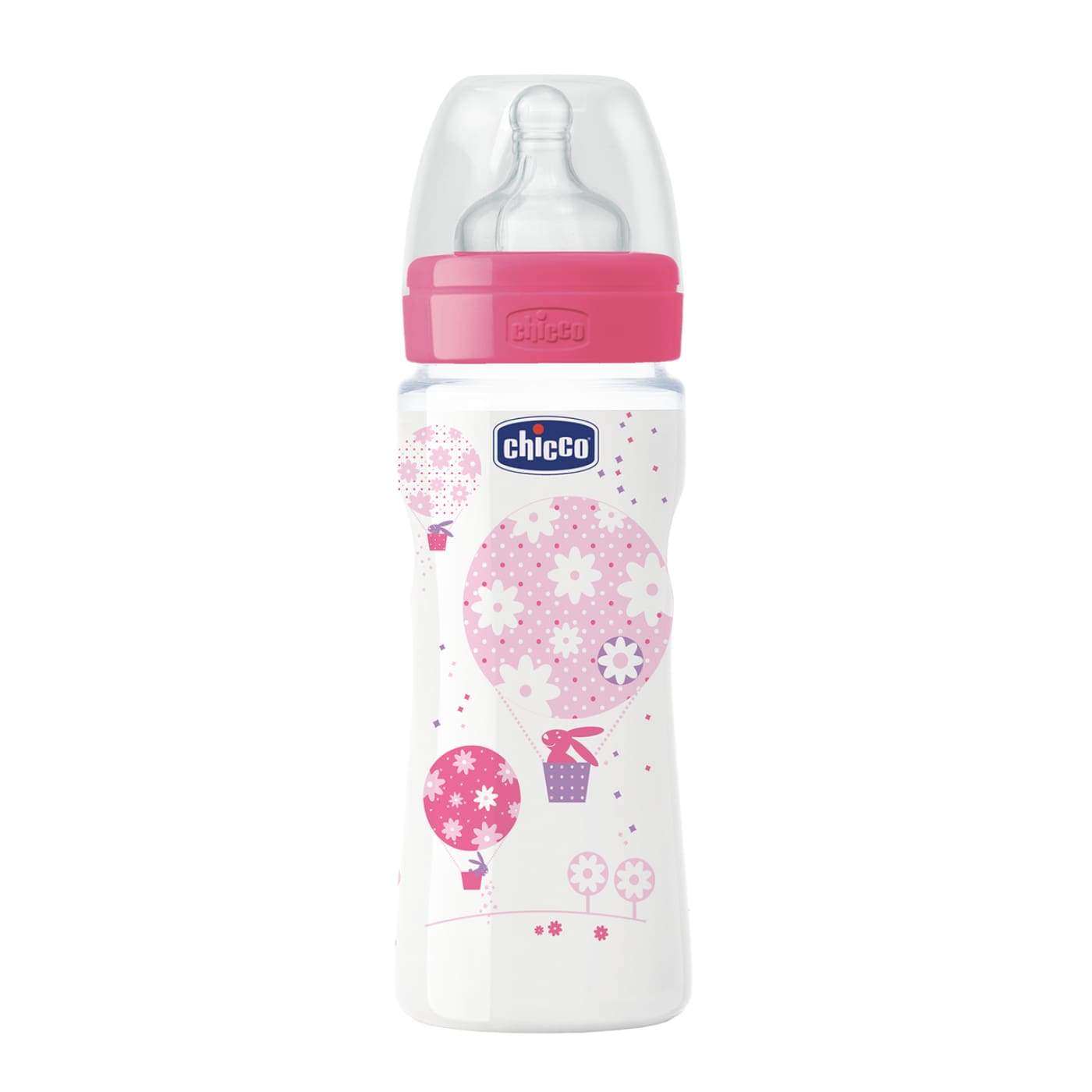 Chicco biberon well-being - 330ml - tétine silicone - rose 4 mois +