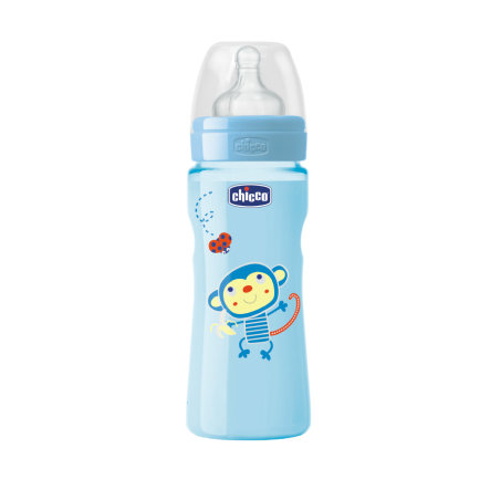 Chicco biberon well-being - 330ml - tétine silicone - bleu 4 mois +