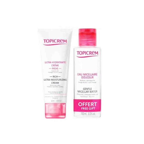 Topicrem creme ultra hydratante riche + eau micellaire douceur 100ml offert 1 Kit